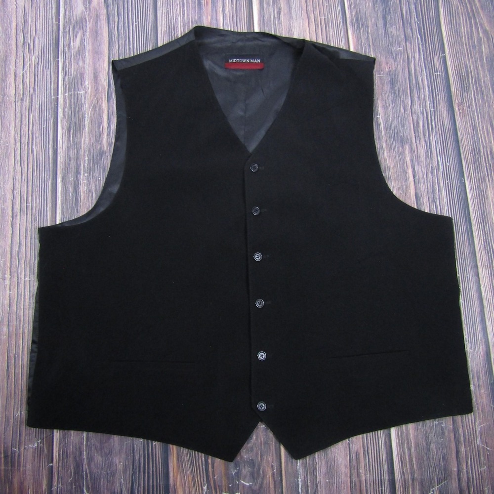 MIDTOWN MAN Vest Mens XL Black 3 Piece Suit Waistcoat 5-Button Formal Dress